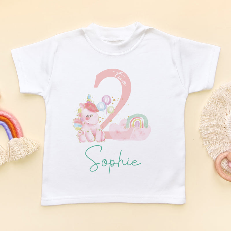 2nd Birthday Unicorn Personalised T Shirt (6568535883848)