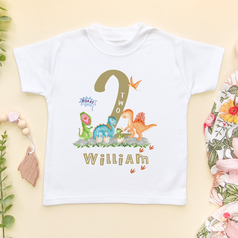 2nd Birthday Dinosaur Themed Personalised T Shirt (6565598298184)