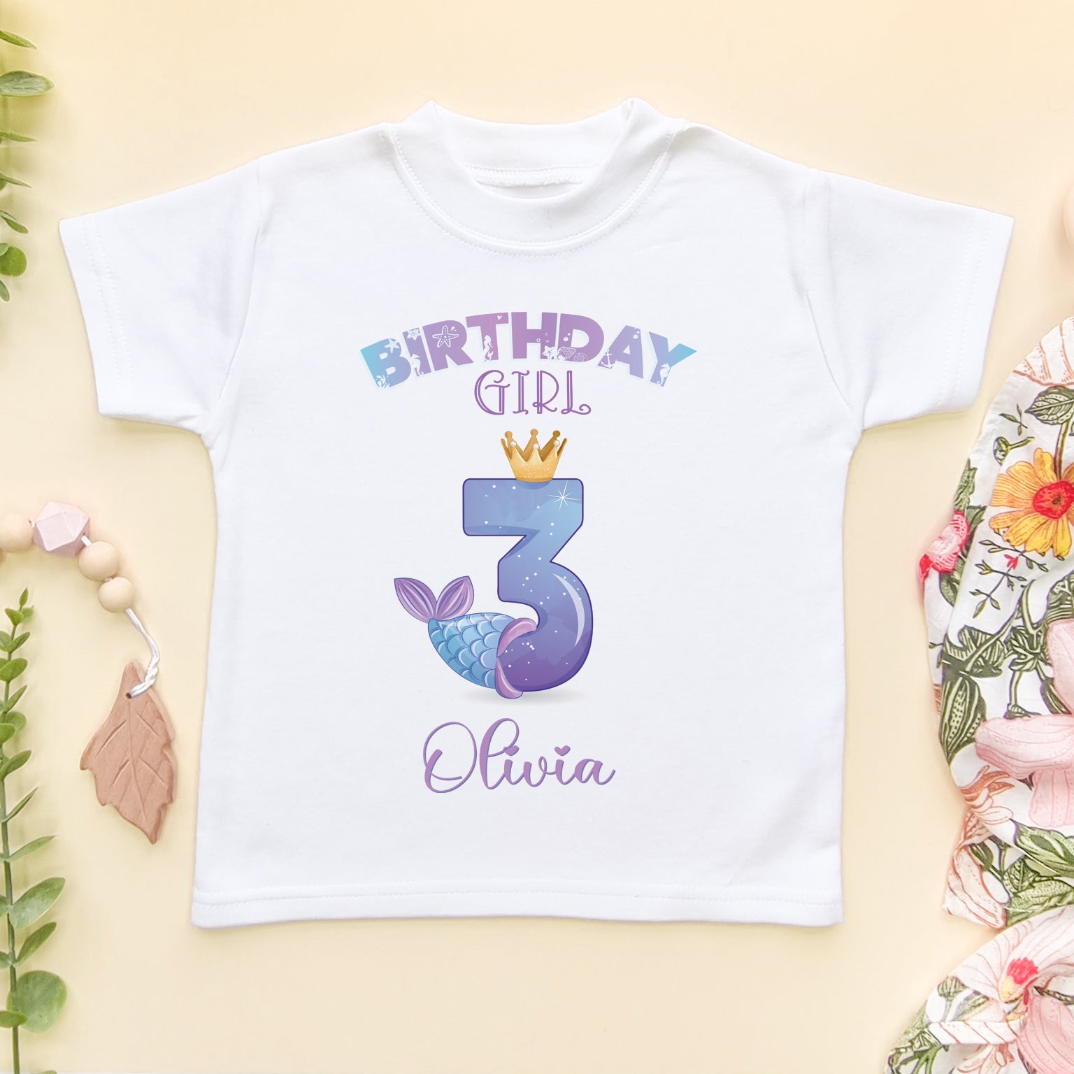 3rd Birthday Cute Mermaid Personalised T Shirt (6564941201480)