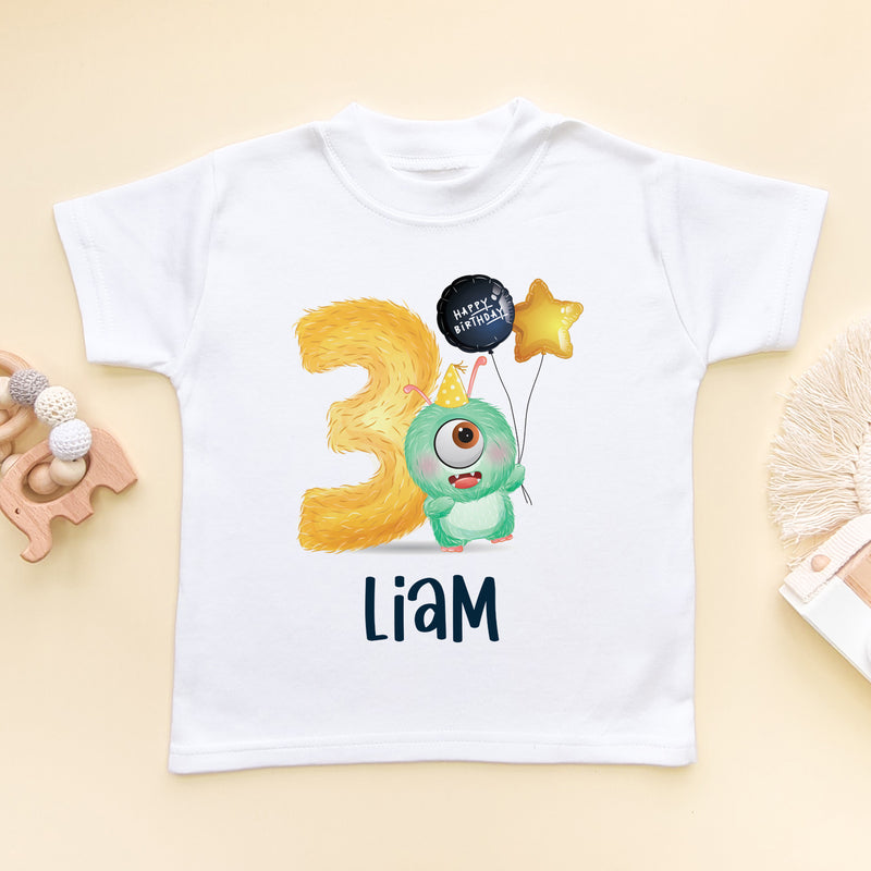 3rd Birthday Cute Monster Personalised T Shirt (5866600955976)