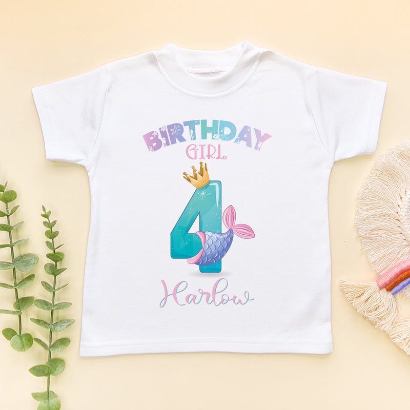 4th Birthday Cute Mermaid Personalised T Shirt (6564941430856)