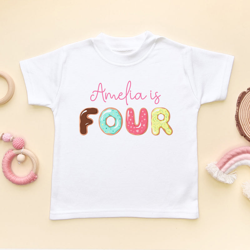 Fourth Birthday Donut Personalised T Shirt (5861484396616)