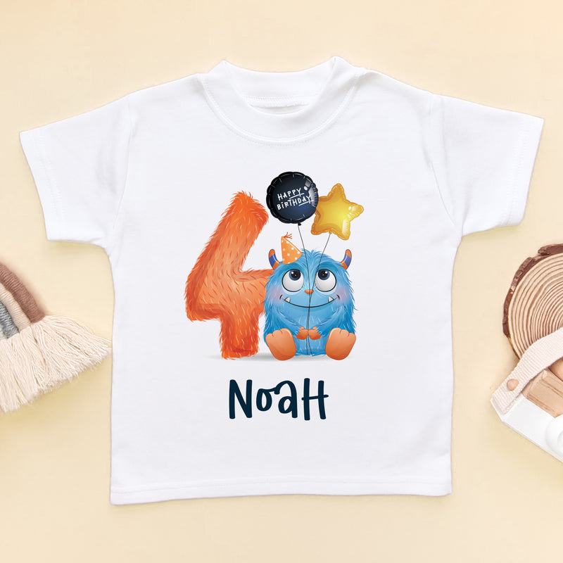 4th Birthday Cute Monster Personalised T Shirt (5866600923208)