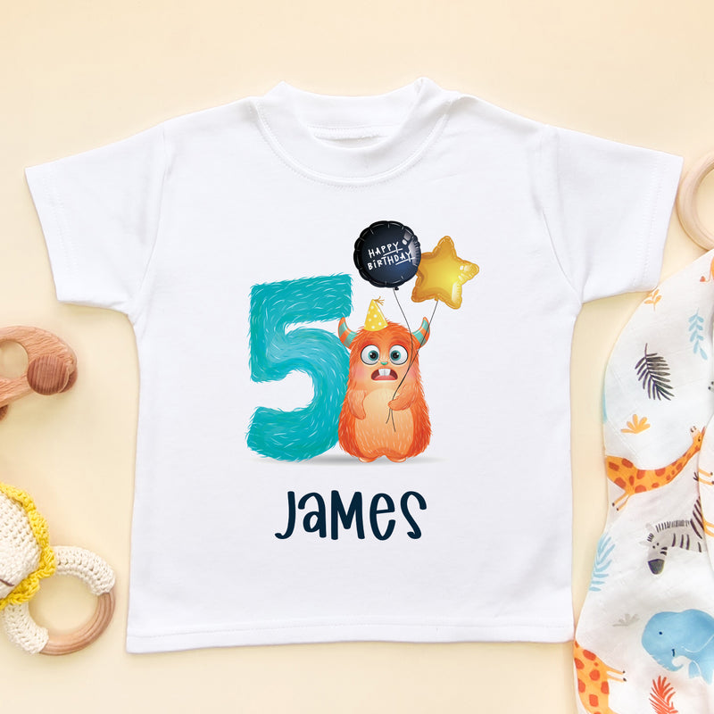 5th Birthday Cute Monster Personalised T Shirt (5866600890440)