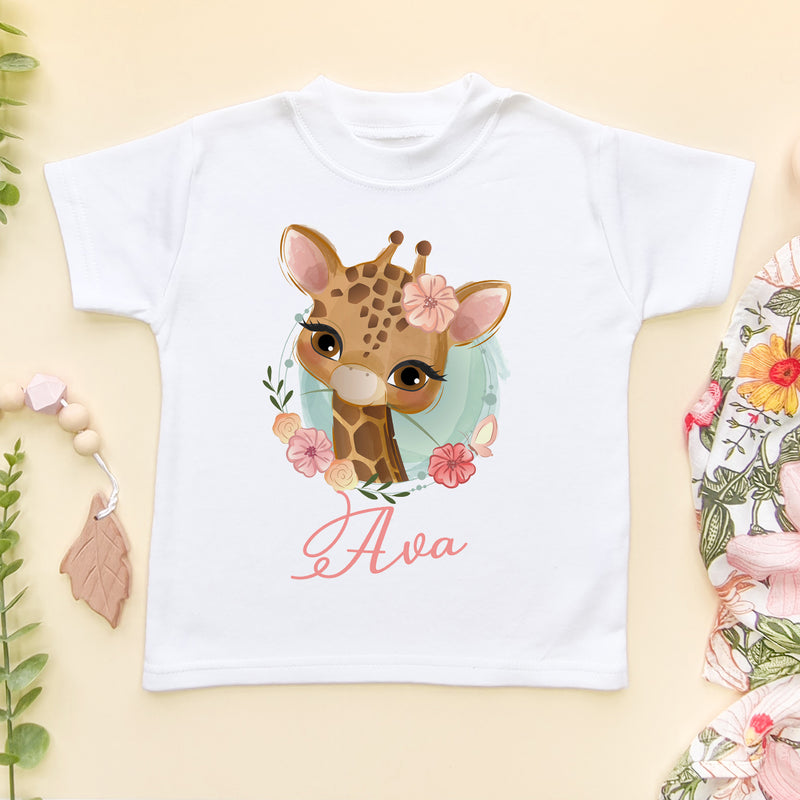 Cute Giraffe Personalised Name T Shirt (5861448908872)