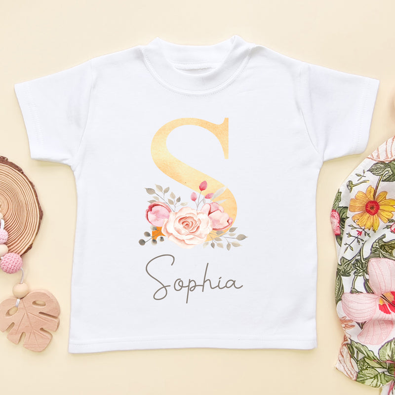 Cute Personalised T Shirt With Letter (6550340599880)