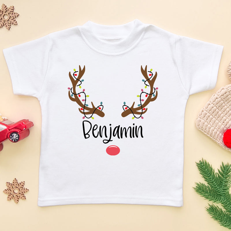 Christmas Reindeer Personalised Boy T Shirt (5864058323016)
