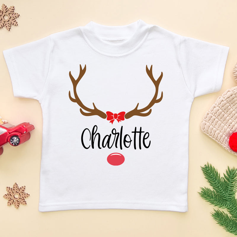 Christmas Reindeer Personalised Girl T Shirt (5864058290248)