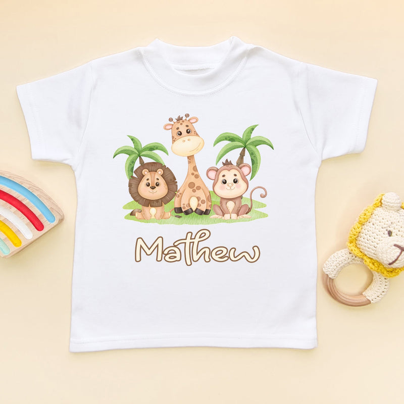 Animal Theme Lion Giraffe Monkey Personalised Toddler T Shirt - Little Lili Store (6610166841416)