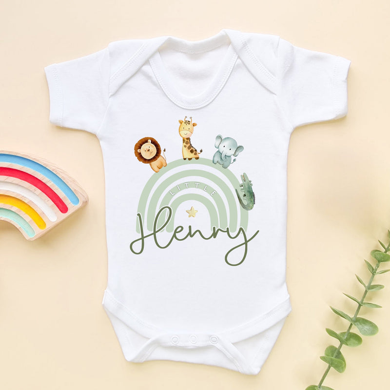 Animals Rainbow Personalised Name Baby Bodysuit - Little Lili Store (8671535694104)