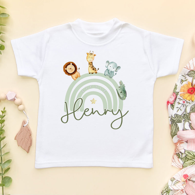 Animals Rainbow Personalised Name Toddler & Kids T Shirt - Little Lili Store (8671527043352)