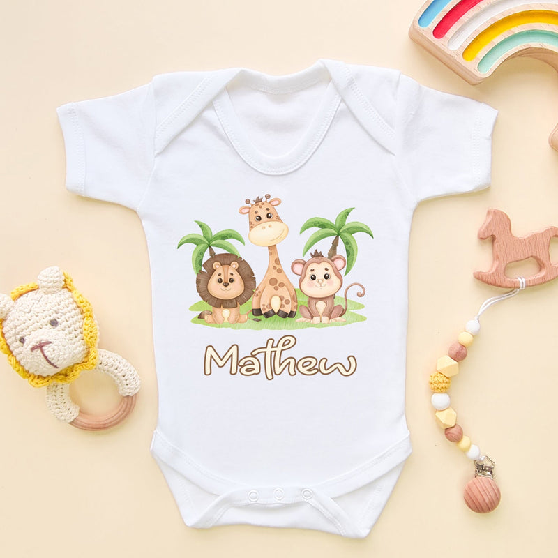 Animals Theme Lion Giraffe Monkey Personalised Baby Bodysuit - Little Lili Store (6609755668552)