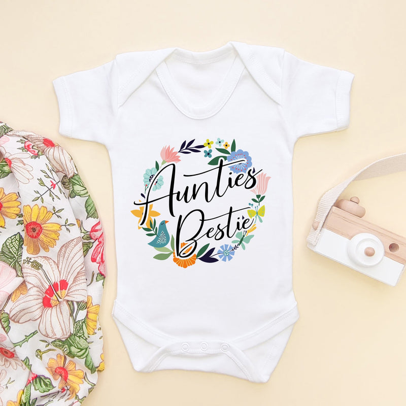 Aunties Bestie Floral Wreath Baby Bodysuit - Little Lili Store (6607923609672)