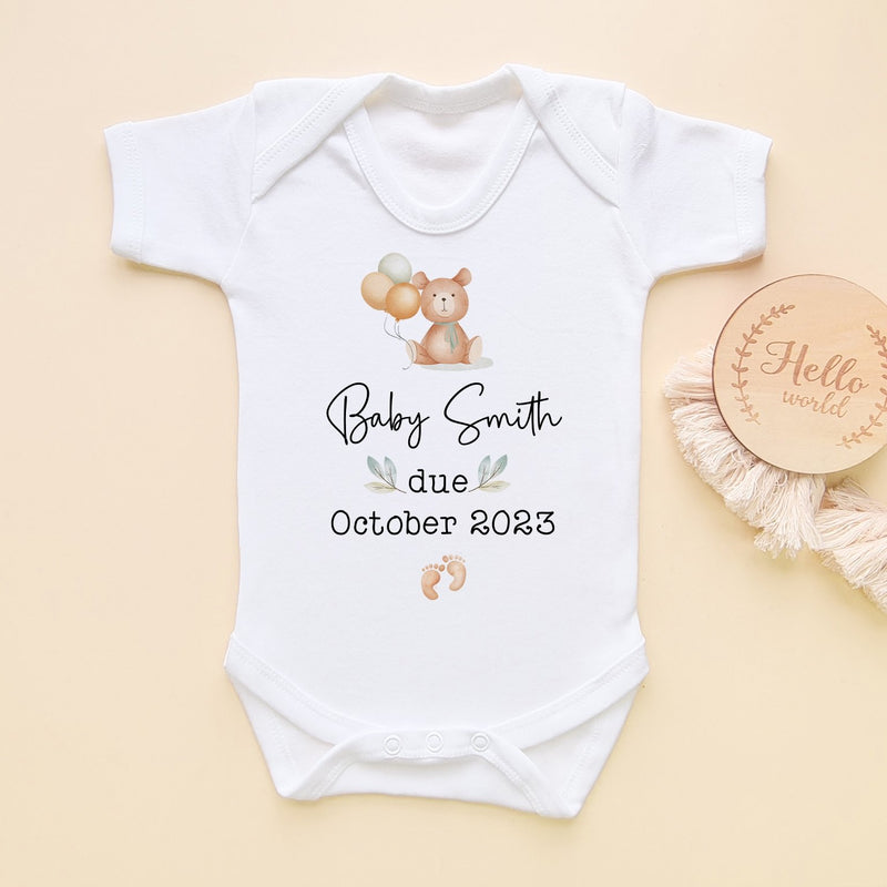 Baby Announcement Cute Teddy Bear Personalised Bodysuit - Little Lili Store (8118146072856)