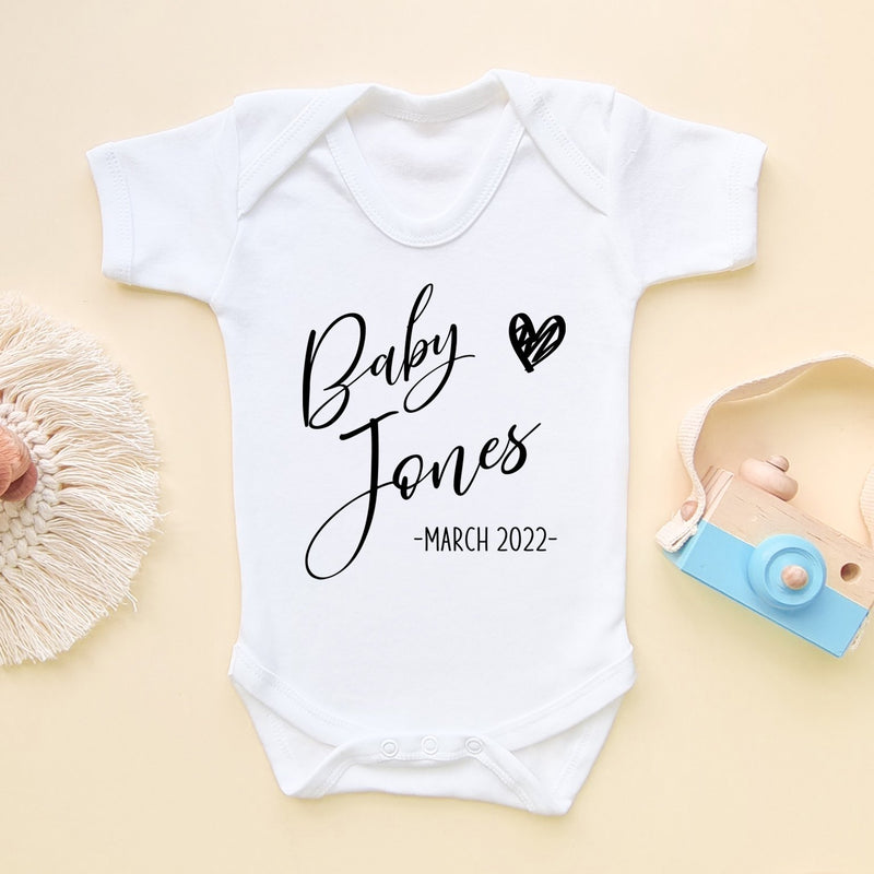 Baby Personalised Name & Date Bodysuit - Little Lili Store (6568534376520)
