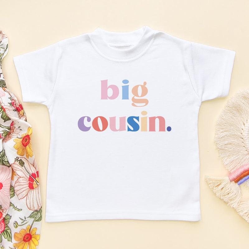 Big Cousin Girl Rainbow Colours Toddler & Kids T Shirt - Little Lili Store (8098473345304)