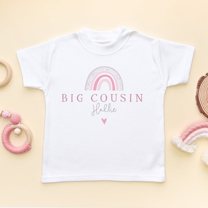Big Cousin Pink Boho Rainbow Personalised Toddler & Kids T Shirt - Little Lili Store (8858288226584)