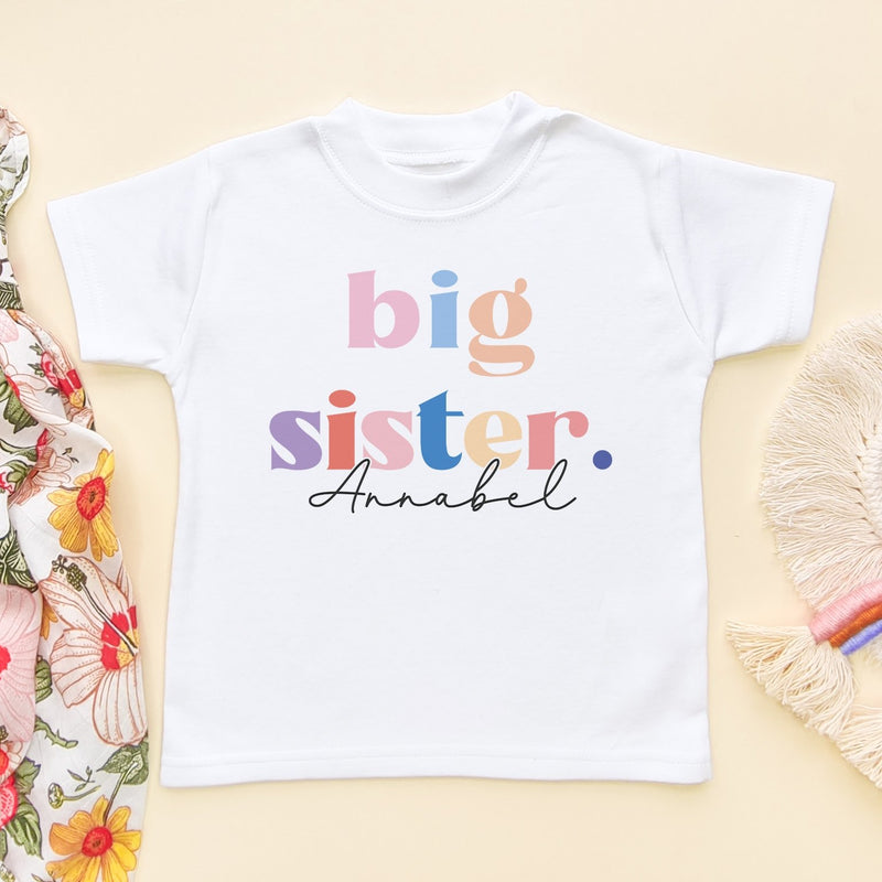 Big Sister Girl Rainbow Colours Personalised Toddler & Kids T Shirt - Little Lili Store (8111321121048)