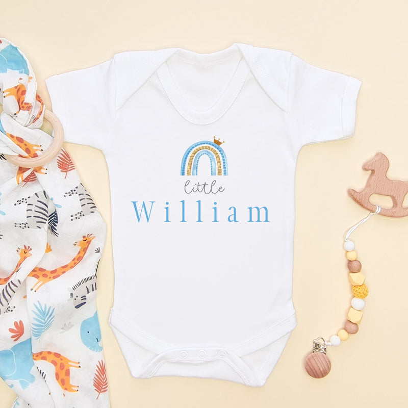 Blue Boy Rainbow Personalised Name Baby Bodysuit - Little Lili Store (8671533105432)