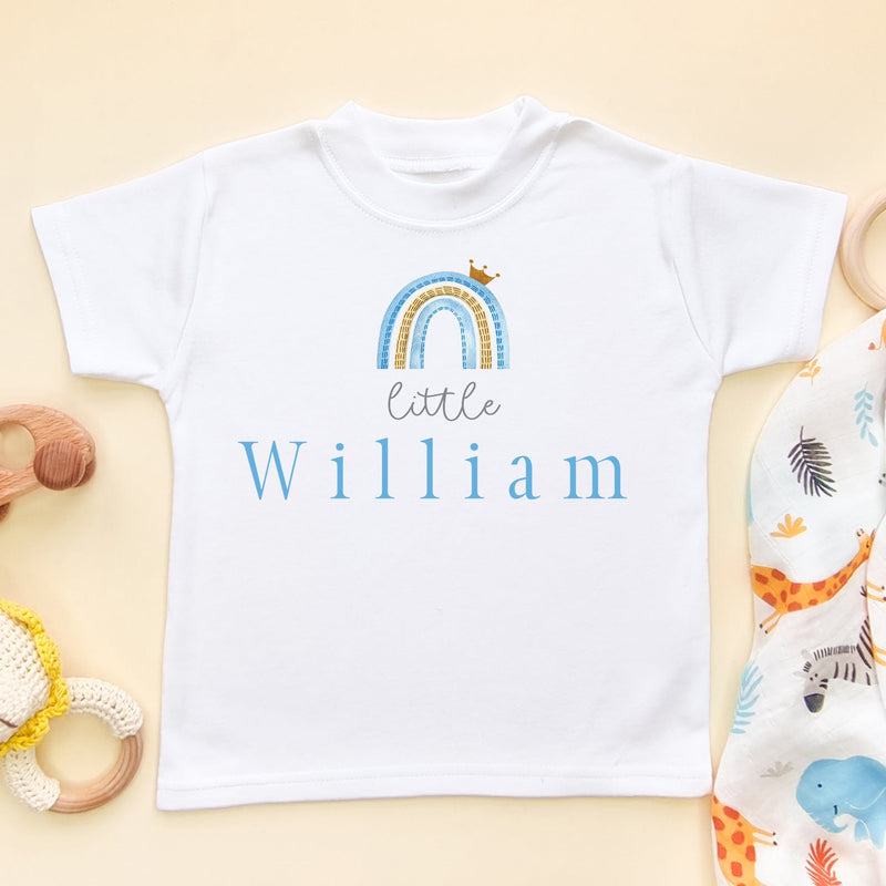 Boy Blue Rainbow Personalised Name Toddler & Kids T Shirt - Little Lili Store (8671521702168)