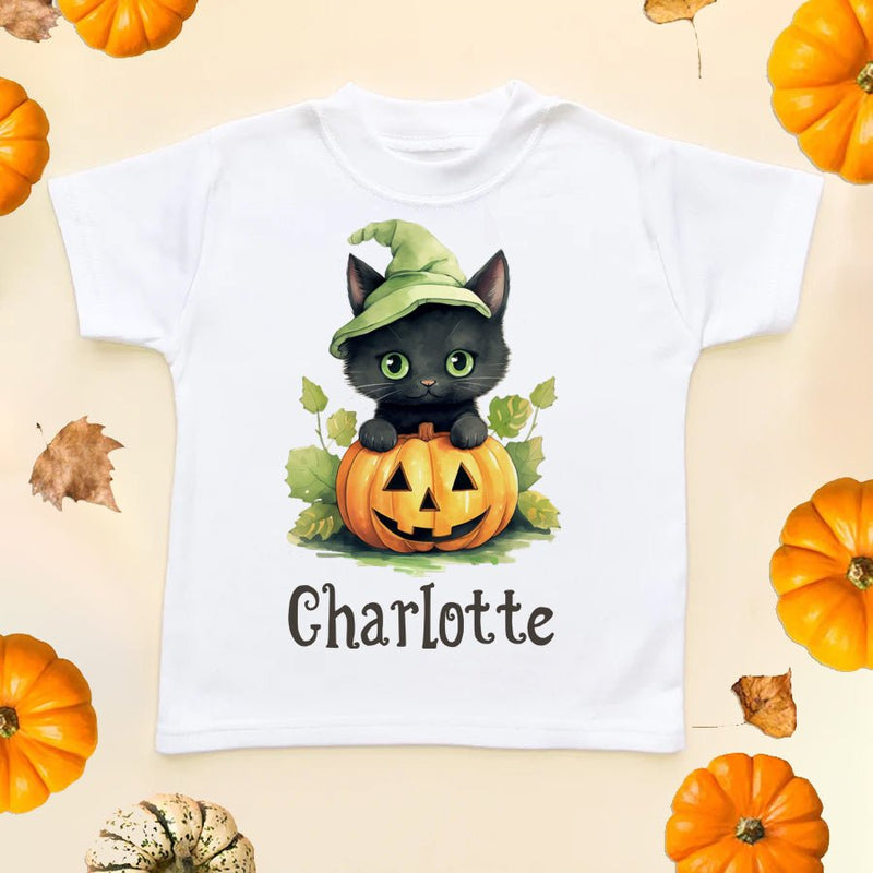 Cute Halloween Kitten Personalised Toddler & Kids T Shirt - Little Lili Store (8665621233944)
