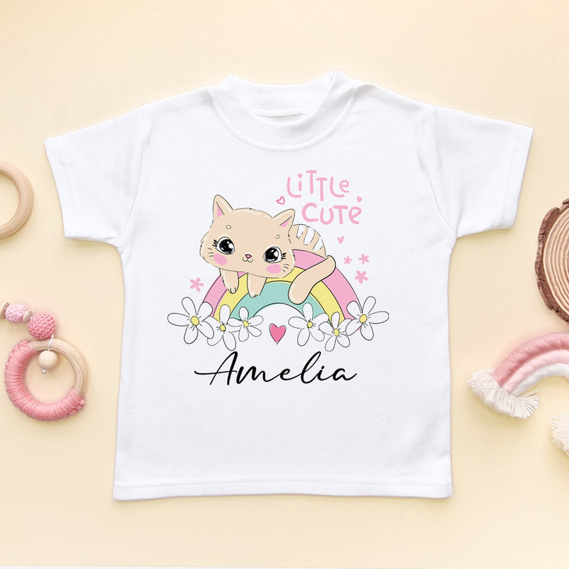 Cute Kitten On Rainbow Personalised Toddler T Shirt - Little Lili Store (6610167070792)