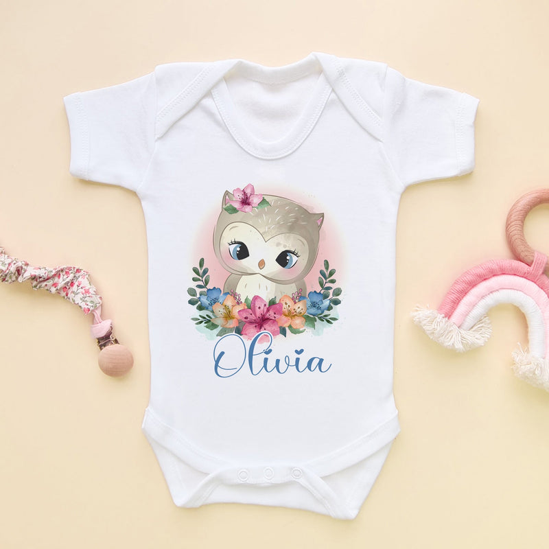 Cute Owl Personalised Name Baby Bodysuit - Little Lili Store (6609755930696)