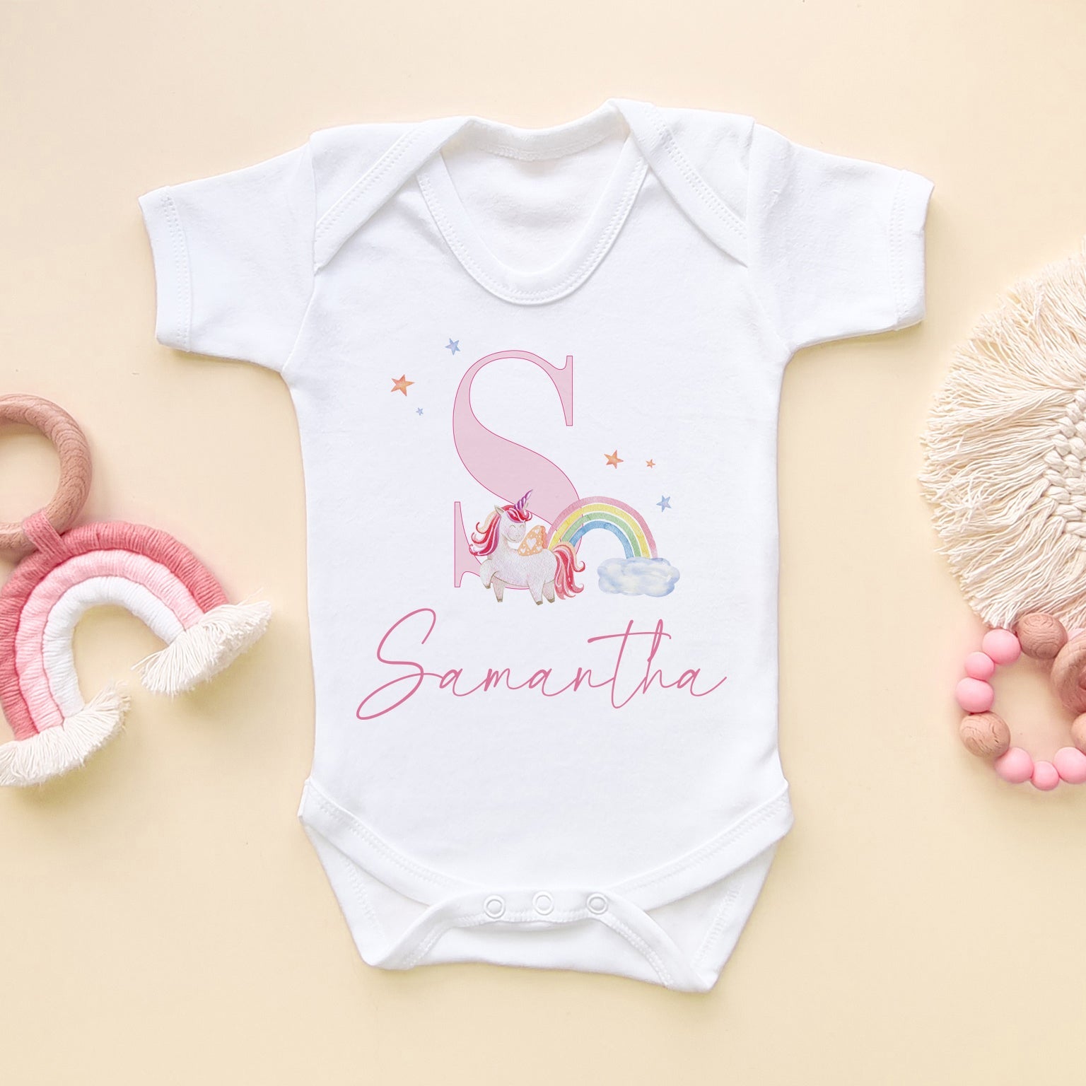 Cute Unicorn Personalised Name Baby Bodysuit - Little Lili Store (8671530058008)