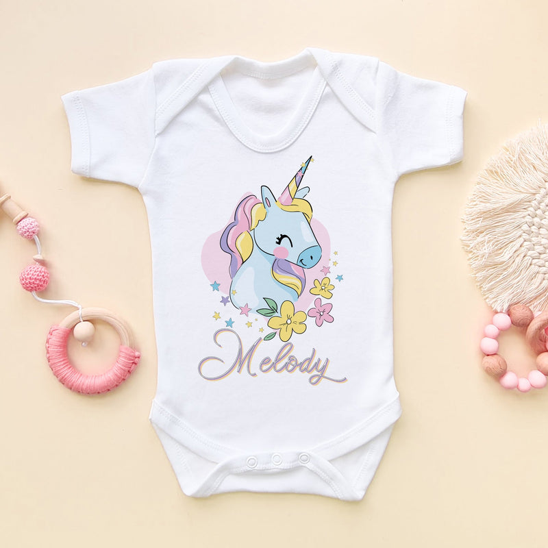 Cute Unicorn Personalised Name Baby Bodysuit - Little Lili Store (6609756454984)