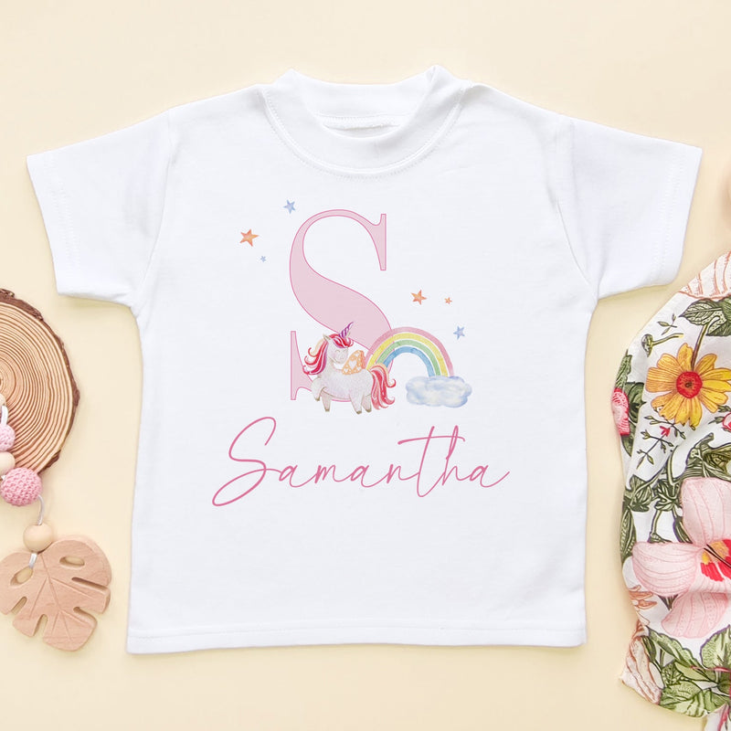 Cute Unicorn Personalised Name Toddler & Kids T Shirt - Little Lili Store (8671518261528)