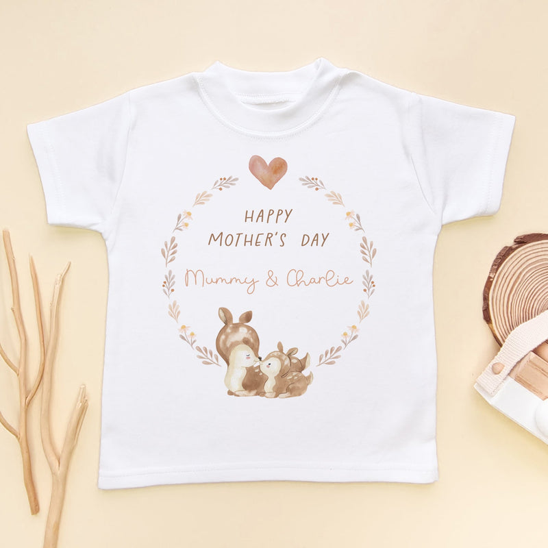 Deer Wreath Personalised Happy Mother's Day T Shirt - Little Lili Store (8114657919256)