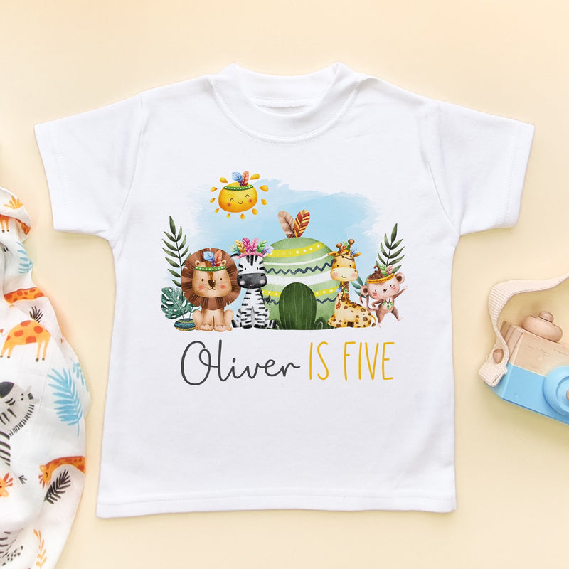 Fifth Birthday Animals Theme Personalised Kids & Toddler T Shirt - Little Lili Store (8663607607576)