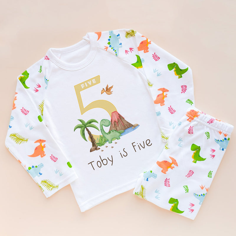 Fifth Birthday Dinosaur Theme Personalised Pyjamas Set - Little Lili Store (8565719466264)