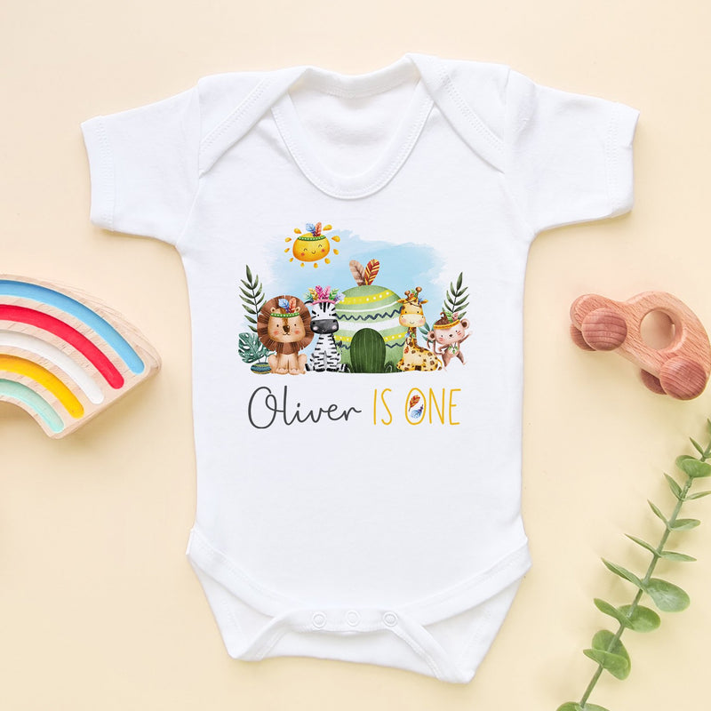 First Birthday Animals Theme Personalised Baby Bodysuit - Little Lili Store (8663600398616)