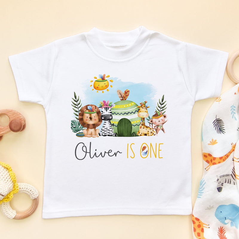 First Birthday Animals Theme Personalised Kids & Toddler T Shirt - Little Lili Store (8663602299160)