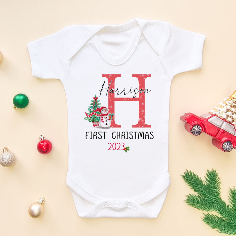 First Christmas Personalised (Red) Baby Bodysuit - Little Lili Store (6581255995464)