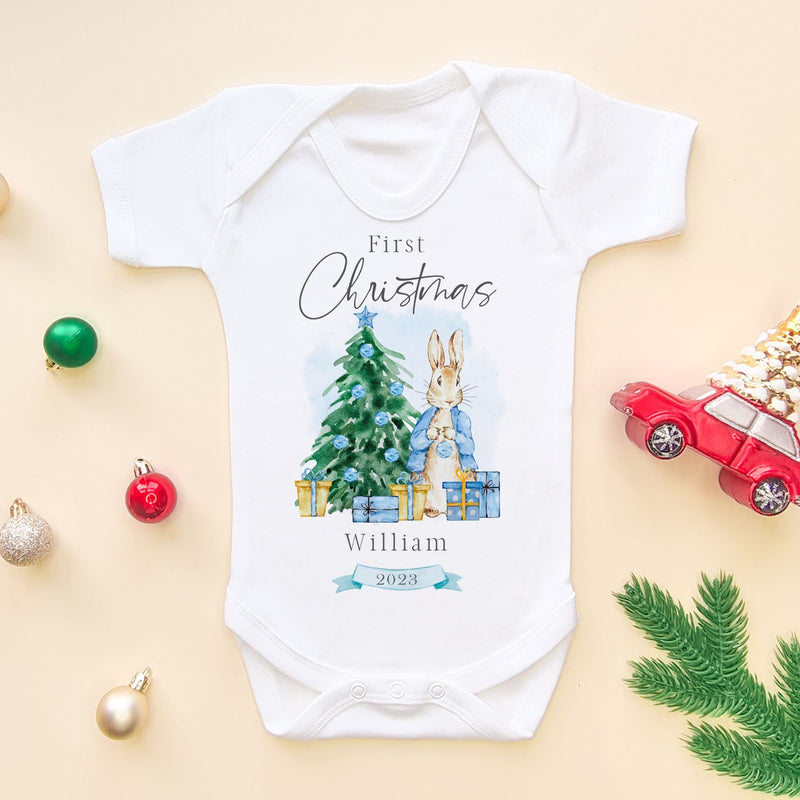 First Christmas Peter Rabbit Inspired Personalised Boy Baby Bodysuit - Little Lili Store (8756748779800)