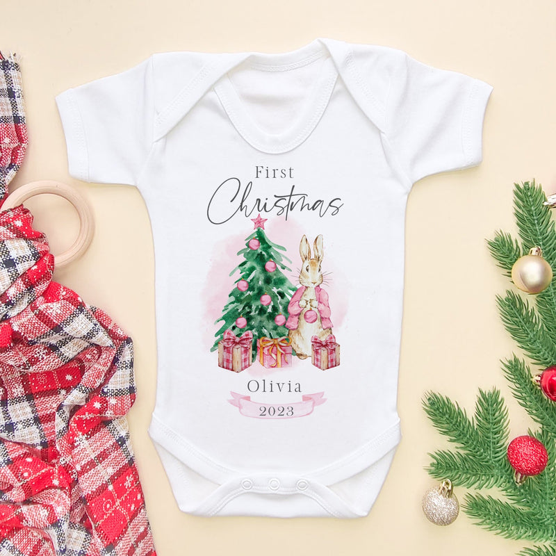 First Christmas Peter Rabbit Inspired Personalised Girl Baby Bodysuit - Little Lili Store (8756749205784)