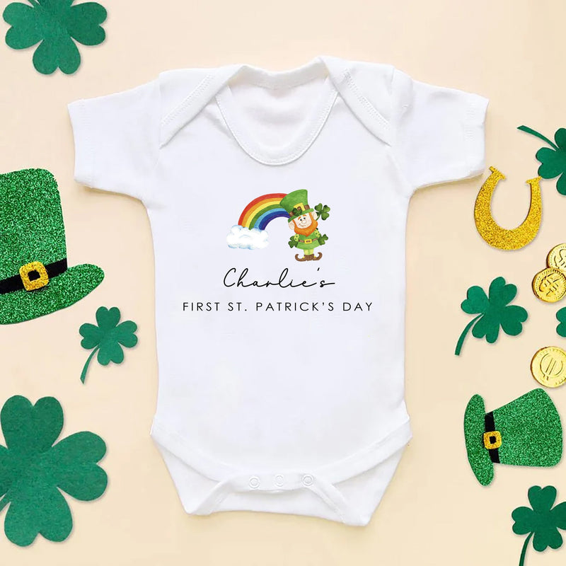 First St Patrick's Day Rainbow Leprechaun Personalised Baby Bodysuit - Little Lili Store (8145198612760)