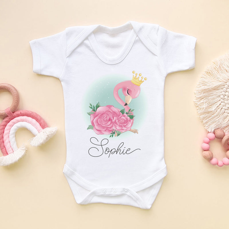 Flamingo Personalised Name Baby Bodysuit - Little Lili Store (6609757798472)