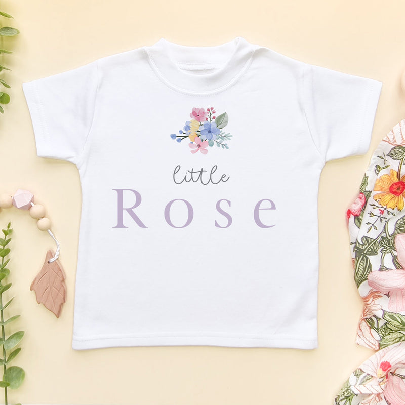 Floral Personalised Name Toddler & Kids T Shirt - Little Lili Store (8671522750744)