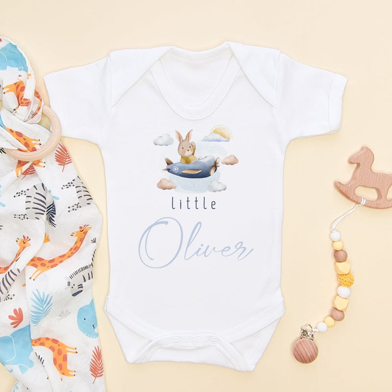 Flying Little Bunny Personalised Name Baby Bodysuit - Little Lili Store (8671535005976)