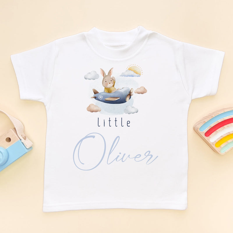 Flying Little Bunny Personalised Name Toddler & Kids T Shirt - Little Lili Store (8671525273880)