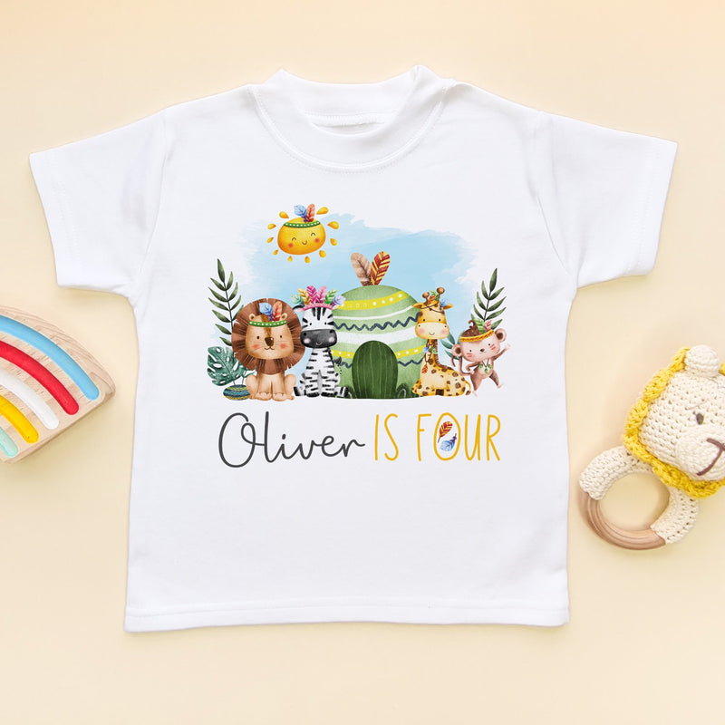 Fourth Birthday Animals Theme Personalised Kids & Toddler T Shirt - Little Lili Store (8663606493464)