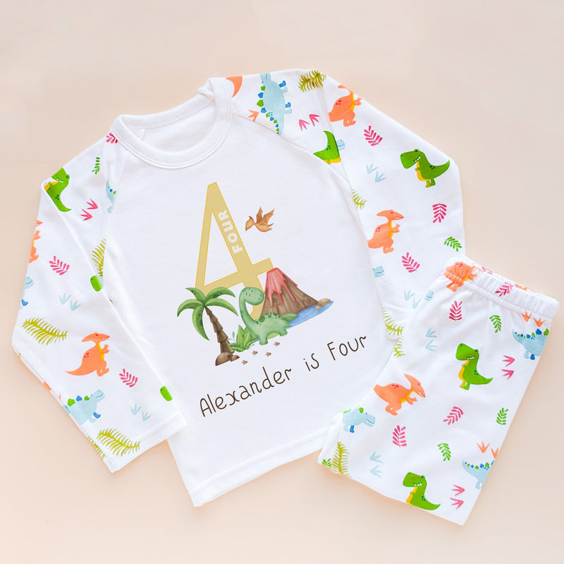 Fourth Birthday Dinosaur Theme Personalised Pyjamas Set - Little Lili Store (8565718712600)