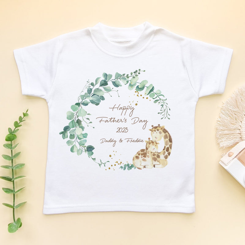 Giraffe Wreath Personalised Happy Father's Day 2023 Toddler & Kids T Shirt - Little Lili Store (8204340625688)