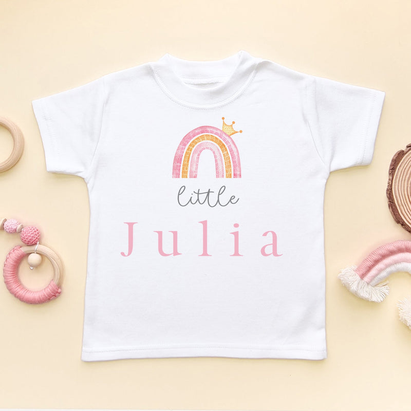 Girl Pink Rainbow Personalised Name Toddler & Kids T Shirt - Little Lili Store (8671522029848)