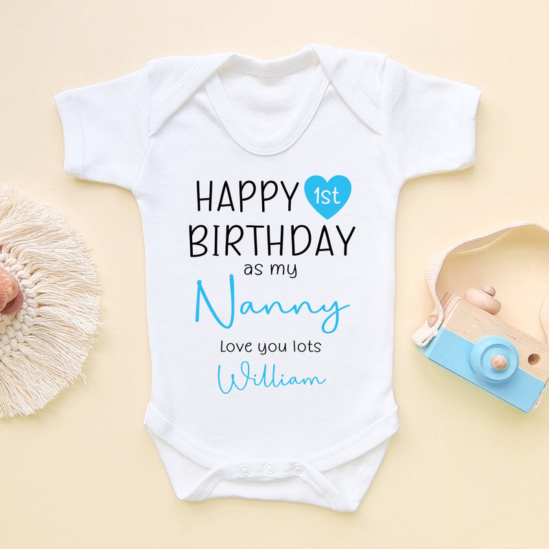 Happy 1st Birthday As My Nanny (Boy) Personalised Baby Bodysuit - Little Lili Store (6607931867208)