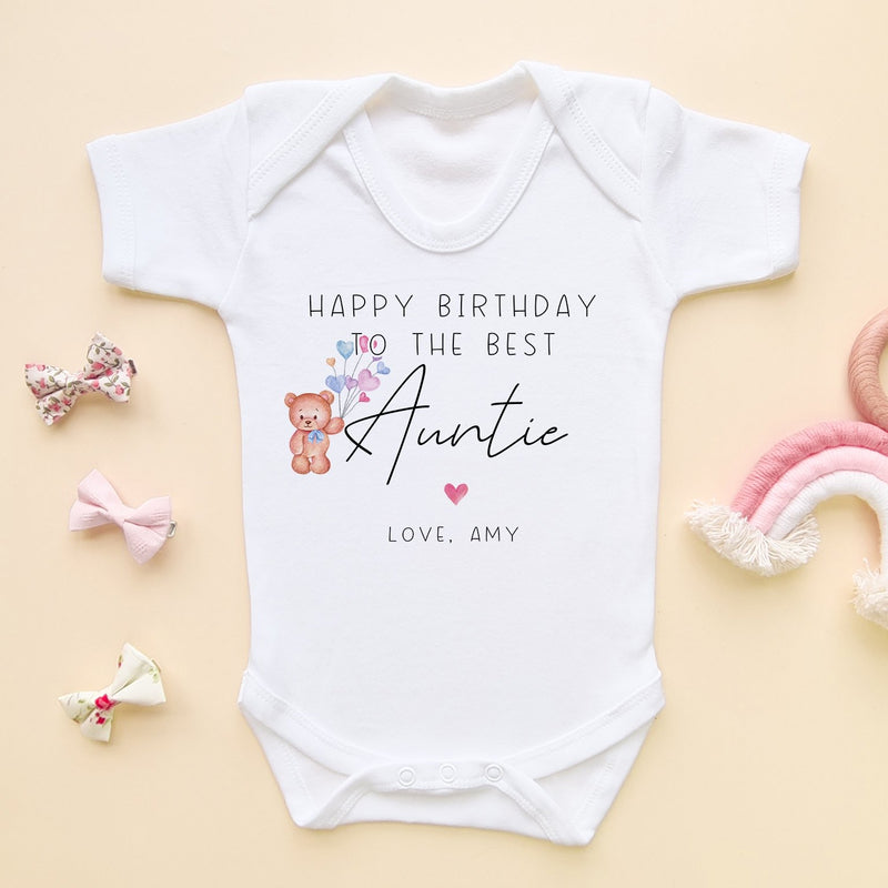 Happy Birthday Auntie Teddy Bear Personalised Baby Bodysuit - Little Lili Store (8315333673240)