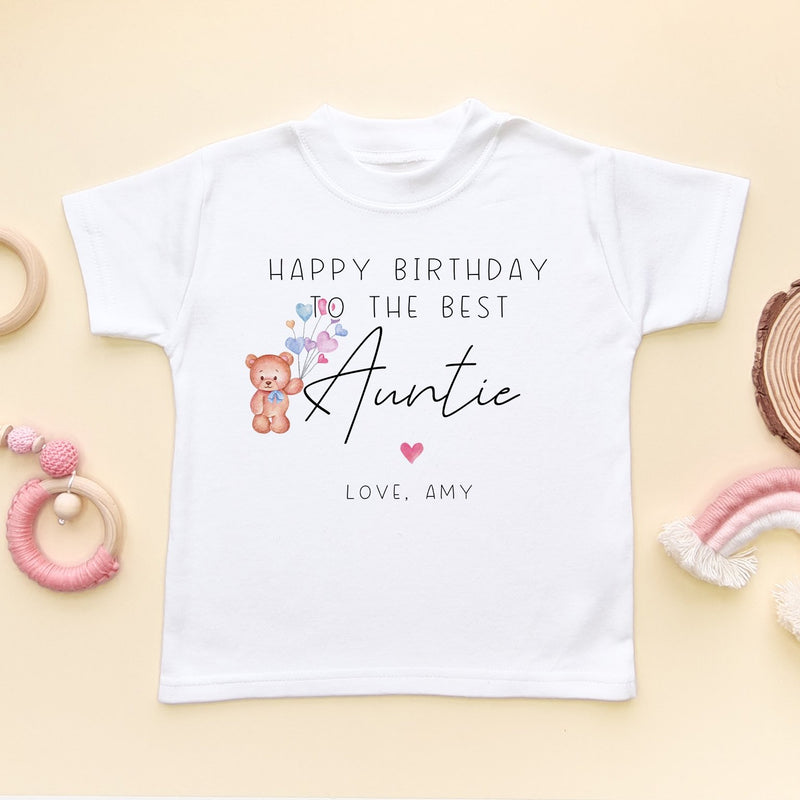 Happy Birthday Auntie Teddy Bear Personalised Toddler & Kids T Shirt - Little Lili Store (8315332952344)